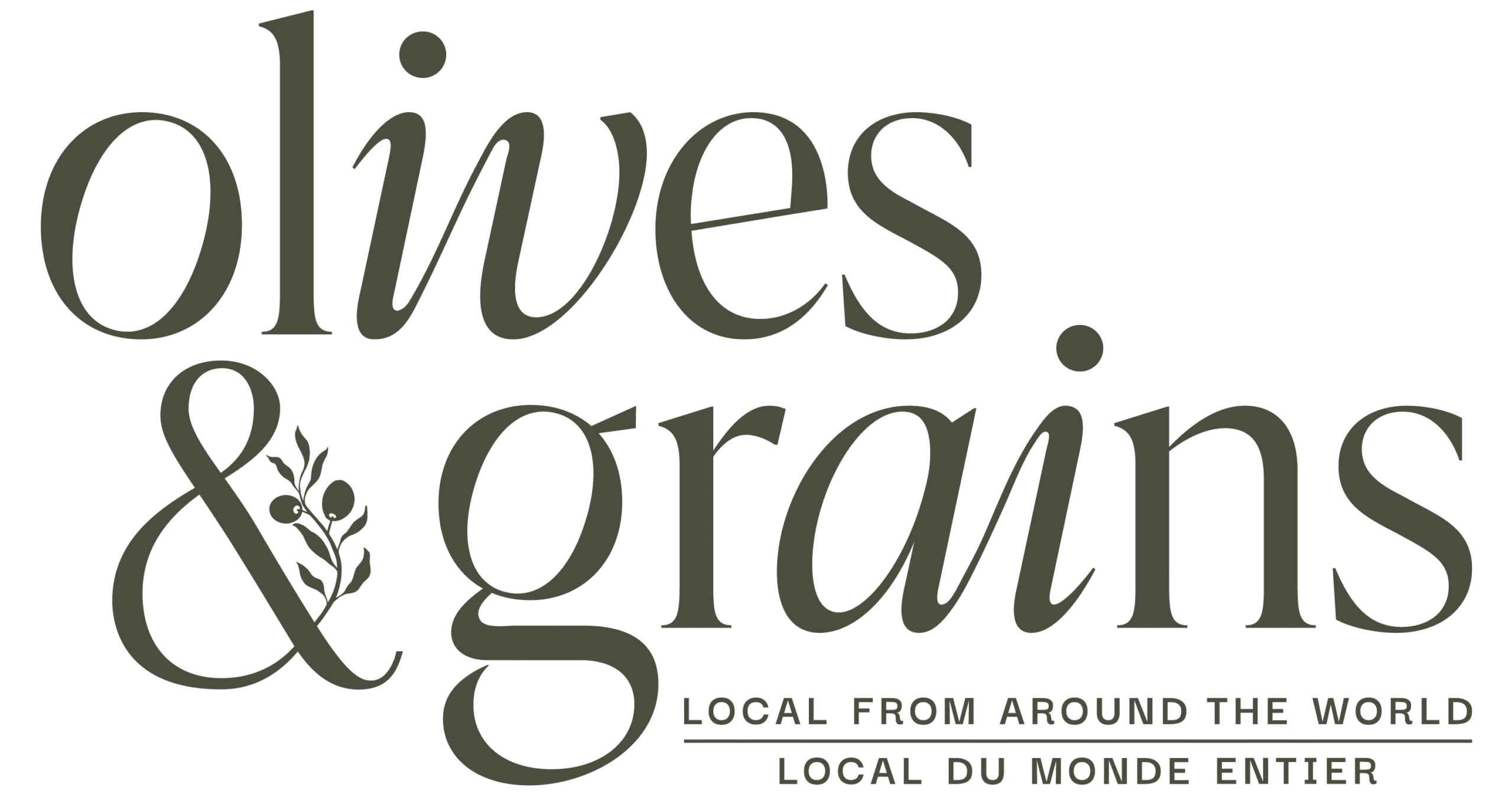 Olives and grains logo. Local from around the world