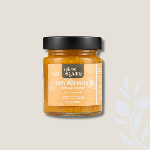 a jar of marmelade olives and grains. greek organic jams