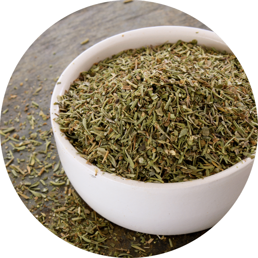 A bowl of dried oregano